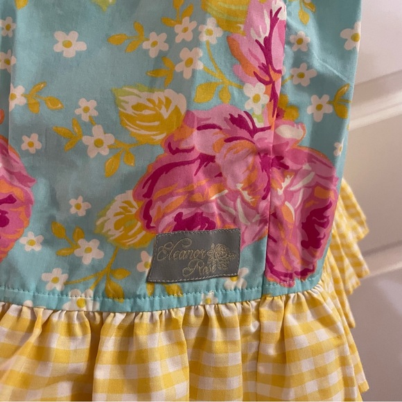 Eleanor Rose Floral Blue and Yellow Kids Dress with matching bow. - Picture 3 of 8